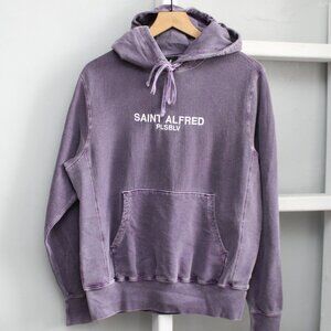 Saint Alfred Purple Embroidered Pullover Cotton Hoodie Sweatshirt Size Small
